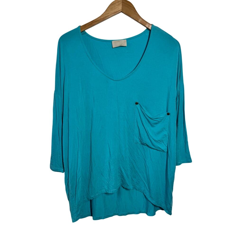 Kerisma T-Luxe Raven Top Women S/M Turquoise Blue Minimal Oversized Boho Silk